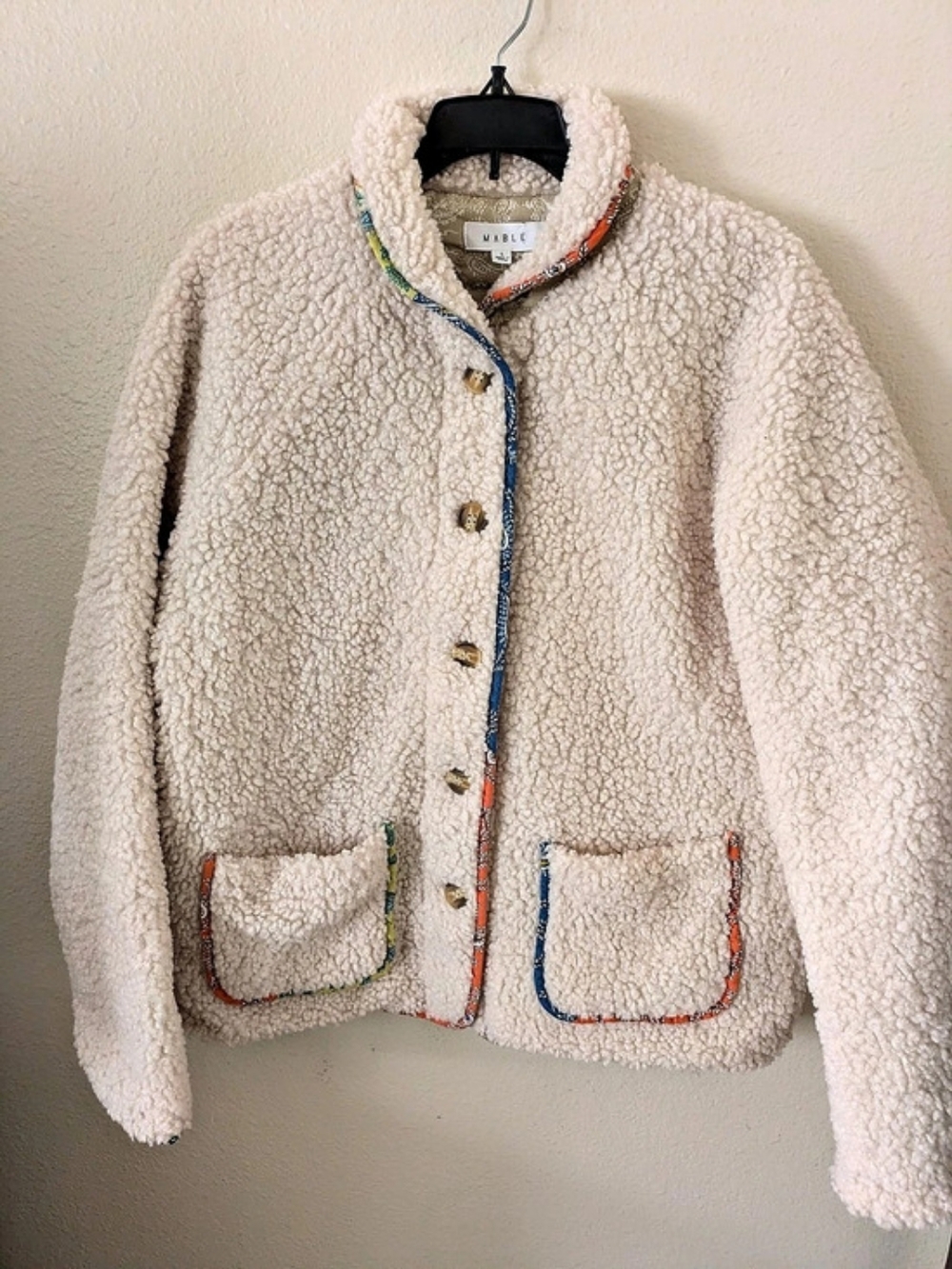 MABLE Faux Sherpa Paisley Trim Jacket Teddy Jacket Cream & Beige